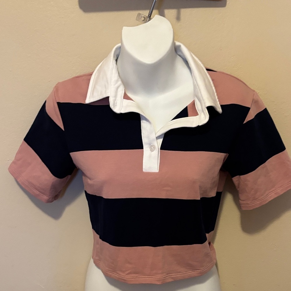 Fashion Nova Pink and Black Striped Blouse